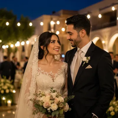 Joyful Arab Wedding Couple at Blue Hour