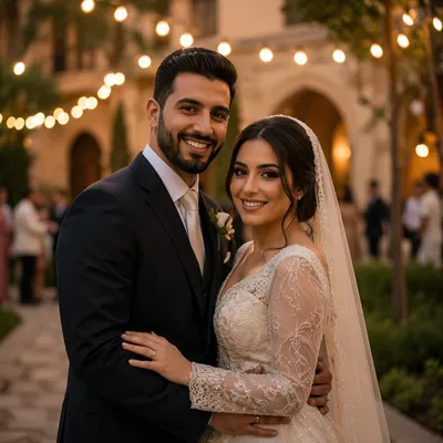 Joyful Arab Wedding Couple at Golden Hour