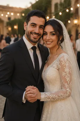 Joyful Arab Wedding Couple in Garden