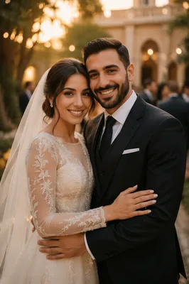 Joyful Arab Wedding Couple at Golden Hour