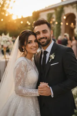 Joyful Arab Wedding Couple in Garden