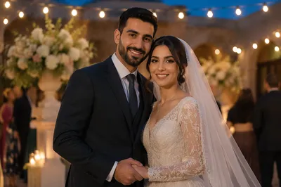 Arab Newlywed Couple in Evening Courtyard
