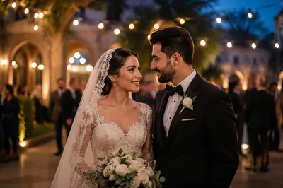 Joyful Arab Wedding Couple at Blue Hour
