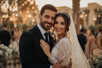 Joyful Arab Wedding Couple at Golden Hour