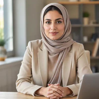 Confident Arab Woman in Modern Workspace