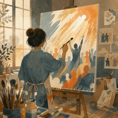 Artist Painting Abstract Canvas in Studio
