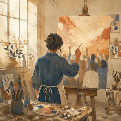 Artist Painting at Loft Studio Easel