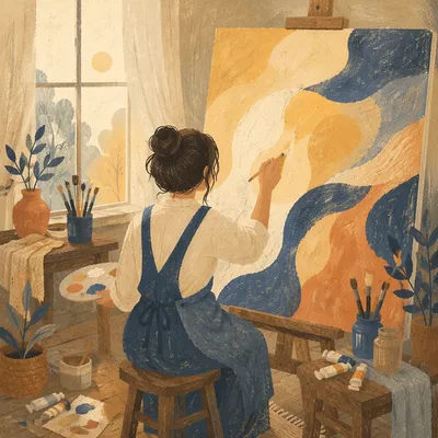 Artist Painting Large Abstract Canvas