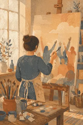 Artist Painting at Loft Studio Easel