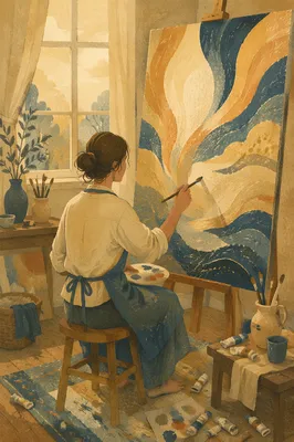 Artist Painting Large Abstract Canvas