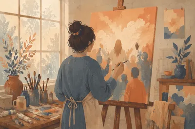 Artist Painting at Loft Studio Easel