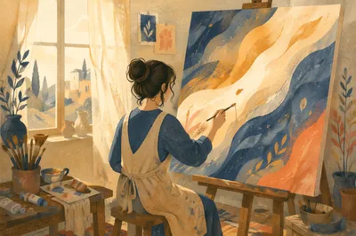 Artist Painting Large Abstract Canvas