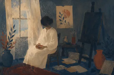 Solitary Artist by Window in Studio