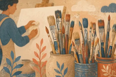 Paintbrushes in Quiet Artist Studio
