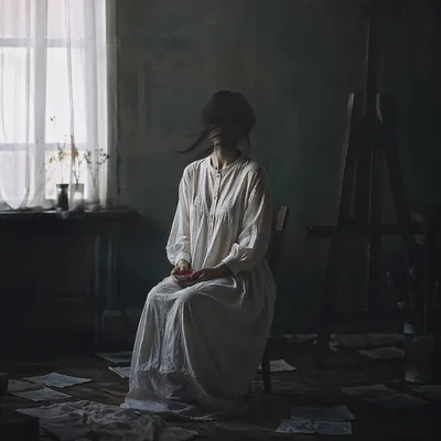 Solitary Artist by Window in Shadow