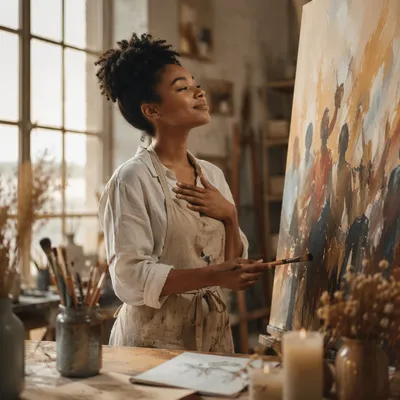 Young Artist Painting in Sunlit Loft