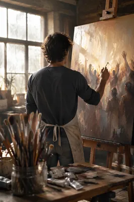 Artist Painting at Loft Studio Easel