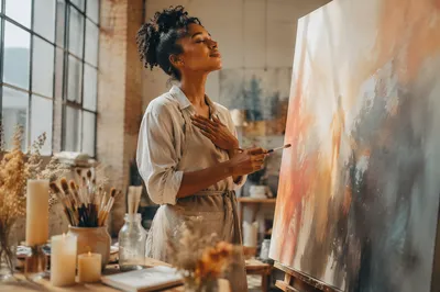 Young Artist Painting in Sunlit Loft