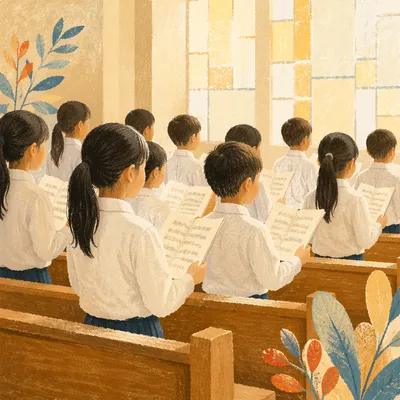 Asian Children Choir Singing in Chapel