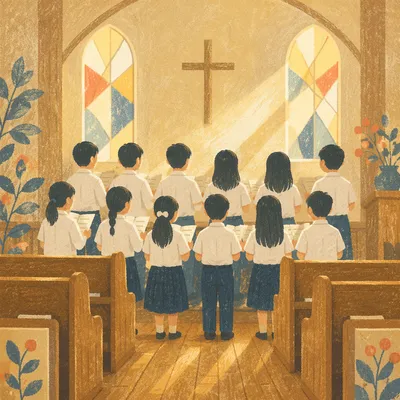 Asian Children Church Choir in Morning Light