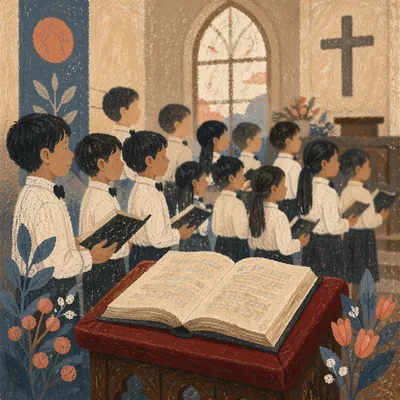 Asian Children Choir Singing in Church