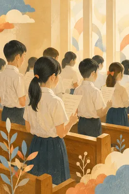 Asian Children Choir Singing in Chapel