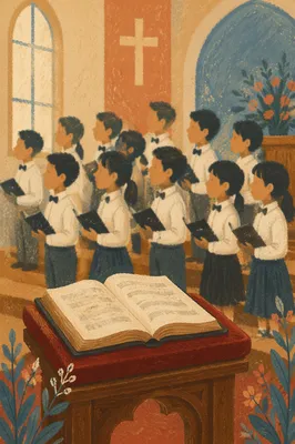 Asian Children Choir Singing in Church