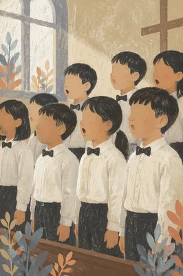 Asian Children Choir Singing in Chapel