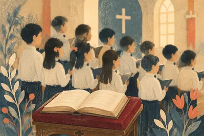 Asian Children Choir Singing in Church