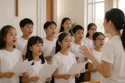 Asian Children Choir Rehearsal in Bright Chapel
