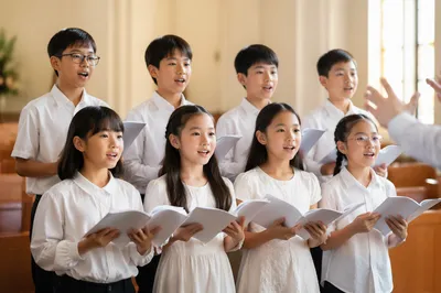 Asian Children Choir Singing in Church