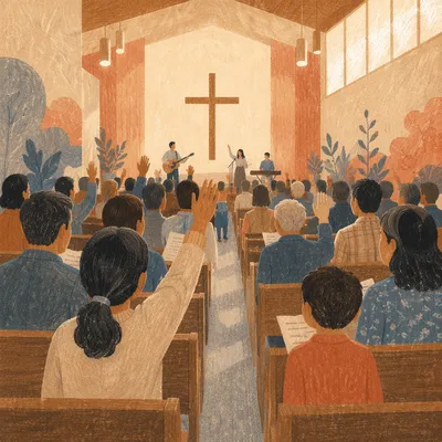 Diverse Congregation Worshipping in Church Sanctuary