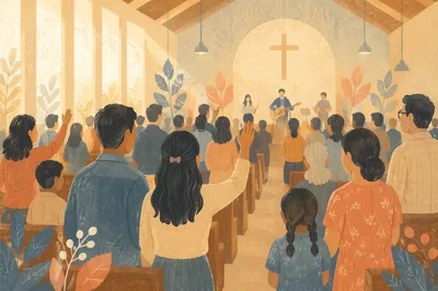 Diverse Congregation in Sunlit Chapel