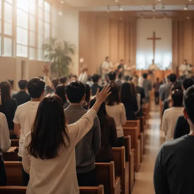 Diverse Congregation in Sunlit Chapel