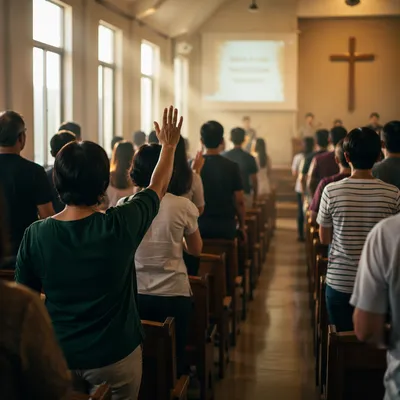 Diverse Congregation in Contemporary Church Interior