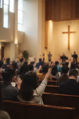 Congregation Worshipping in Warm Morning Light