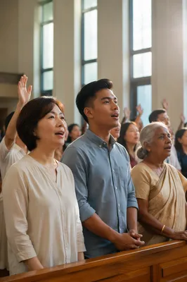 Diverse Asian Congregation in Bright Church Hall