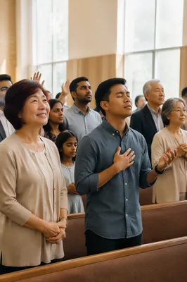 Diverse Asian Congregation in Modern Worship Hall