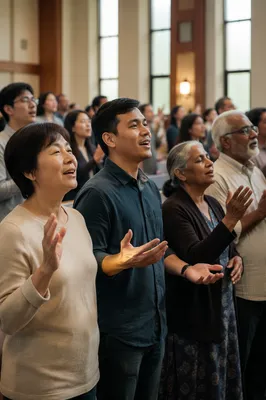 Diverse Asian Congregation Worshiping in Bright Hall