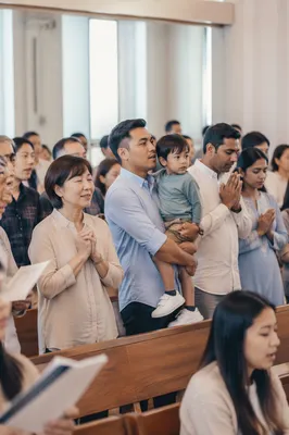 Diverse Asian Congregation in Modern Sanctuary
