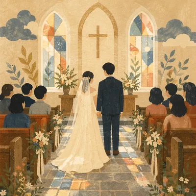 Asian Couple Church Wedding Ceremony