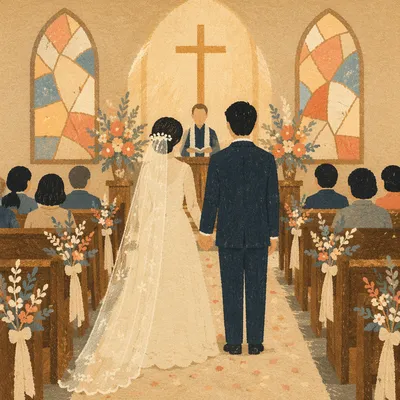 Asian Couple Wedding Ceremony in Church