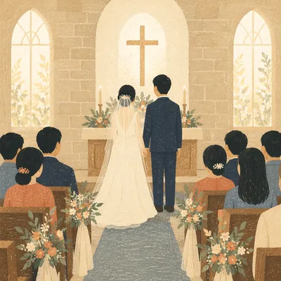 Asian Couple Wedding Ceremony in Church