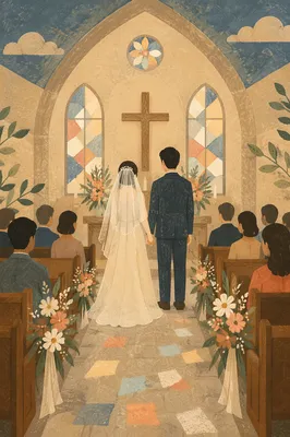 Asian Couple Church Wedding Ceremony