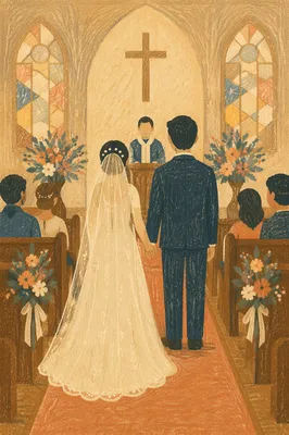 Asian Couple Wedding Ceremony in Church