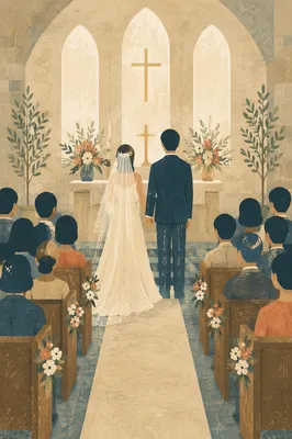 Asian Couple Church Wedding Ceremony Back View