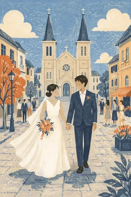 Asian Couple Leaving Church Wedding Ceremony