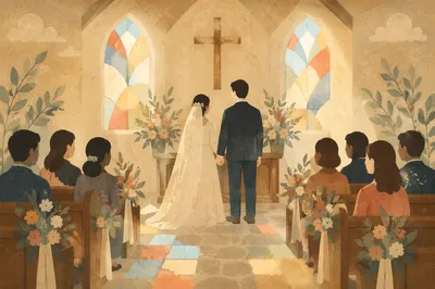 Asian Couple Church Wedding Ceremony
