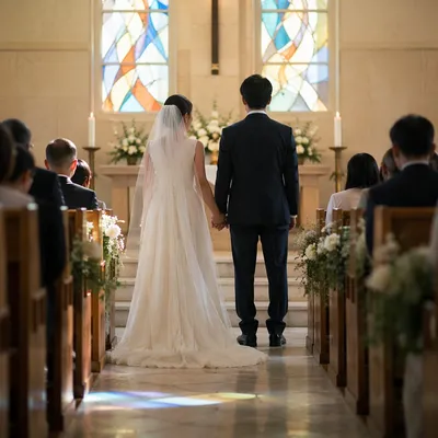 Asian Couple Wedding Ceremony in Church