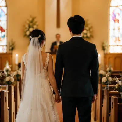 Asian Couple Wedding Ceremony in Church